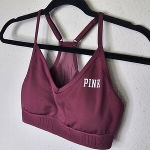 PINK Victorias Secret Lightly‎ Lined Sport Bra Maroon Red Solid Size S
